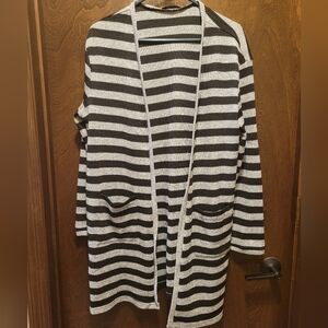 Black & Gray Stripe Cardigan Sweater
